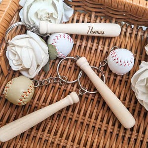 Personalized Baseball Keychain: Engraved Wood Bat, Backpack Accessory