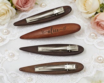 Personalized Wooden Hair Clip | Custom Engraved Hair Barrette | Minimalist Hair Accessory | Bridesmaid Wedding Gift for Her