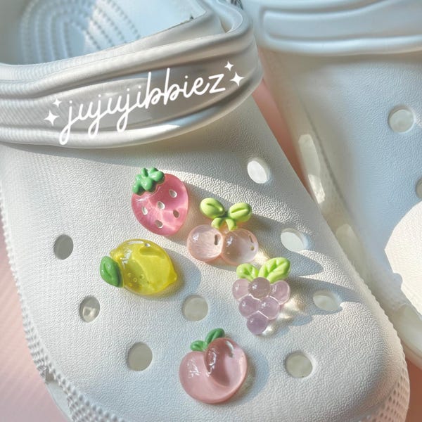 Jelly Fruit & Veggie Shoe Charms | Strawberry | Peach | Cherry | Lemon | Grape | Pineapple | Watermelon | Carrot | Avocado | Eggplant