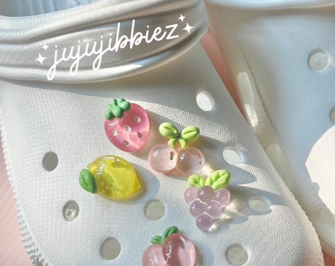 Jelly Fruit & Veggie Shoe Charms | Strawberry | Peach | Cherry | Lemon | Grape | Pineapple | Watermelon | Carrot | Avocado | Eggplant
