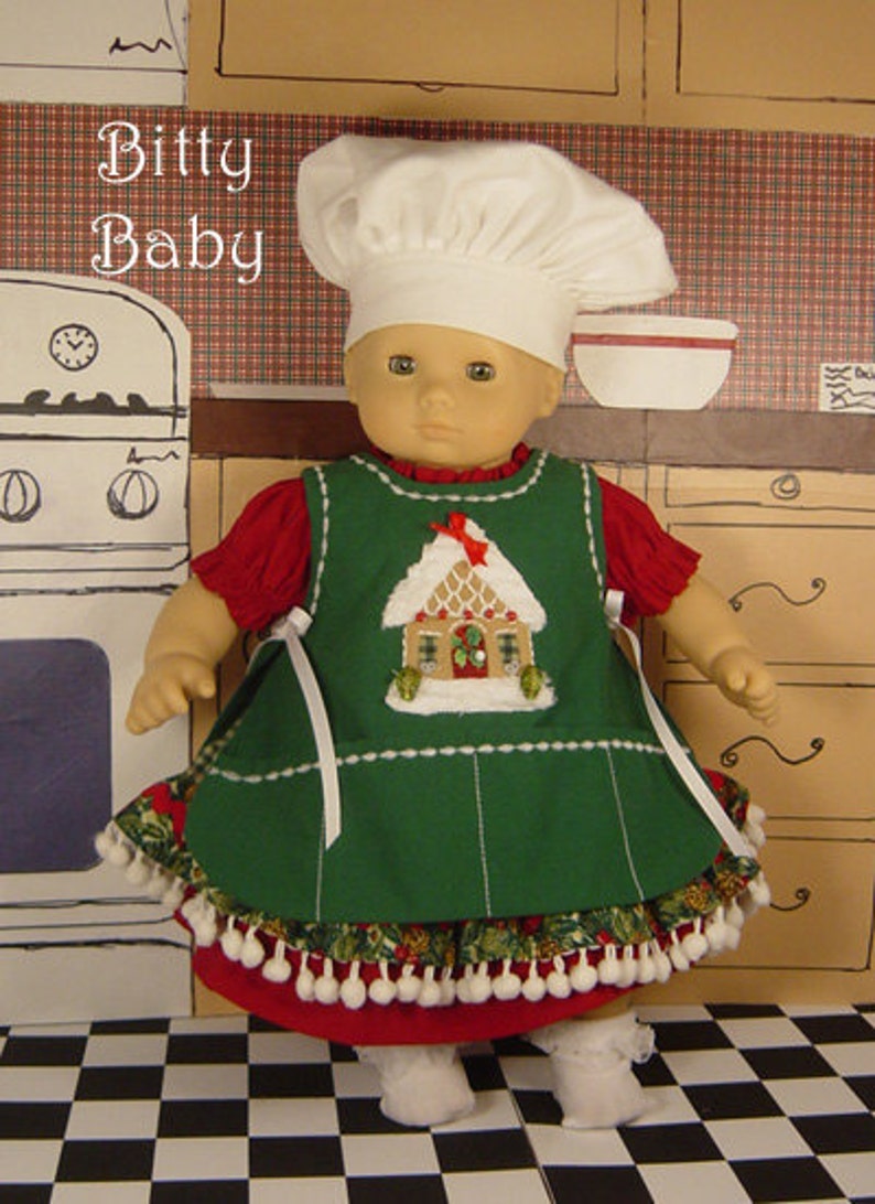 Girl and Baby Doll PDF Sewing Pattern Easy Mix and Match Options for 18 and 15 dolls Holiday Baking Chef by Scientific Seamstress image 3