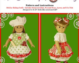 Girl and Baby Doll PDF Sewing Pattern - Easy Mix and Match Options for 18 and 15" dolls - Holiday Baking Chef - by Scientific Seamstress