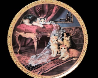 First Encounter limited edition, Collector Plate, fine porcelain, Cat themed plate,Regency Kittens Collection 8"Plates Patiently Wait