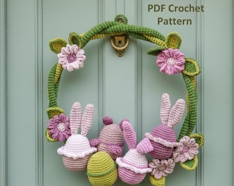 Patrón de corona de ganchillo, amigurumi de huevo de animal, decoración de puerta de primavera en PDF