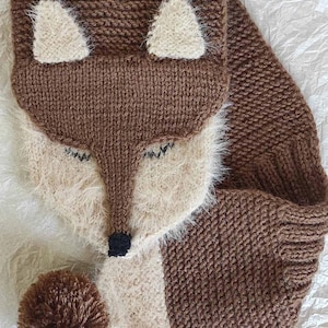 Fox Scarf Knitting Pattern PDF ,  Animal Accessory Tutorial , Intermediate Knit Pattern , Winter DIY Gift