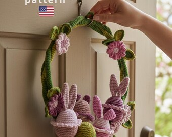 Patrón de crochet de corona de Pascua, huevo amigurumi, decoración de puerta de primavera (PDF)