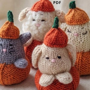 Pumpkin Cat Knitting Pattern PDF , Mini Animal Toy Pattern , Tiny Fall Plush Knit Tutorial