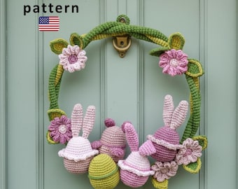 Patrón de crochet de corona de Pascua, huevo amigurumi, decoración de puerta de primavera (PDF)