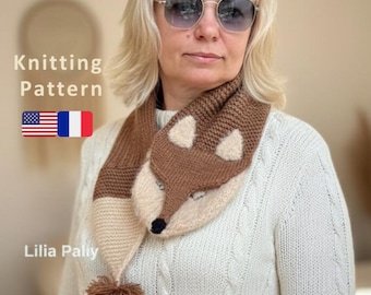 Fox Scarf Knitting Pattern PDF , Animal Accessory Tutorial , Intermediate Knit Pattern , Winter DIY Gift