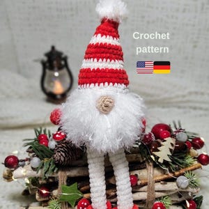 Christmas gnome crochet pattern – small amigurumi gnome with decorative log base , holiday home decor , easy DIY PDF tutorial