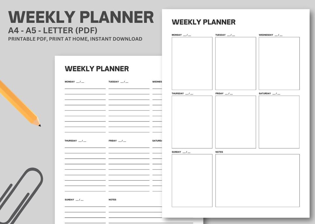 Weekly Planner Printable A5 A4 Letter Size, Undated Weekly Schedule, To ...