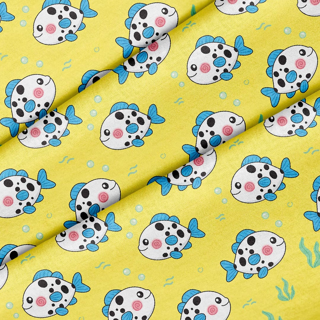 Fish Spots Fins Pattern, Fabric by the Yard, 58 In