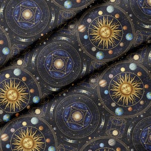 Celestial Sun and Planets Pattern, Fabric by the Yard, 58 in" Wide, for Sewing, Crafting, Quilting, DIY Projects, Upholstery