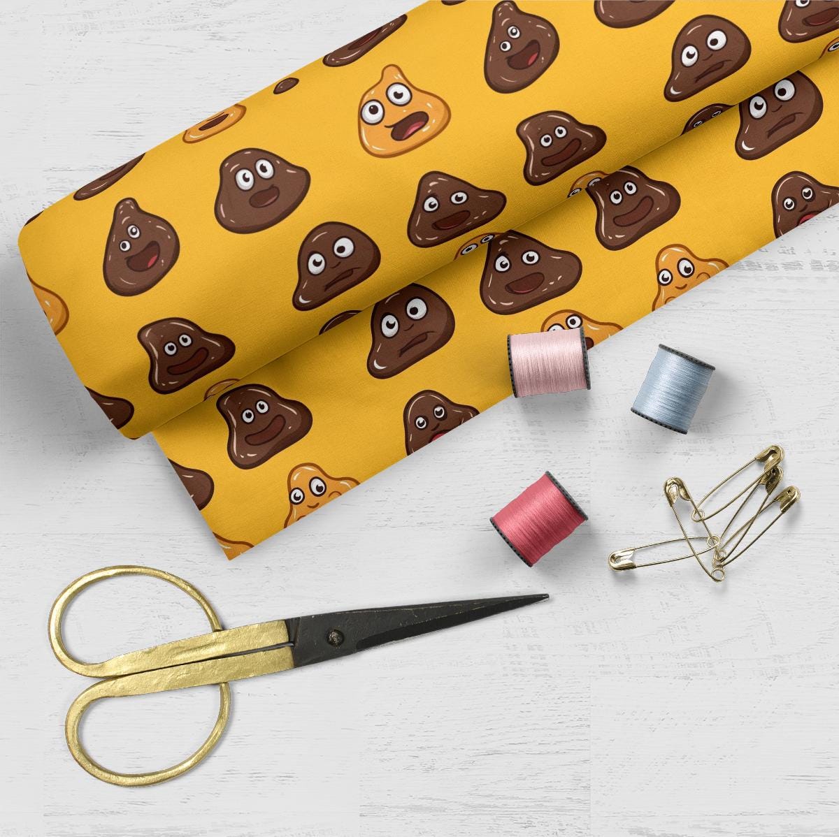 Poop Patern Funny Poop Characters Pattern, Fabric by the Yard, 58 In