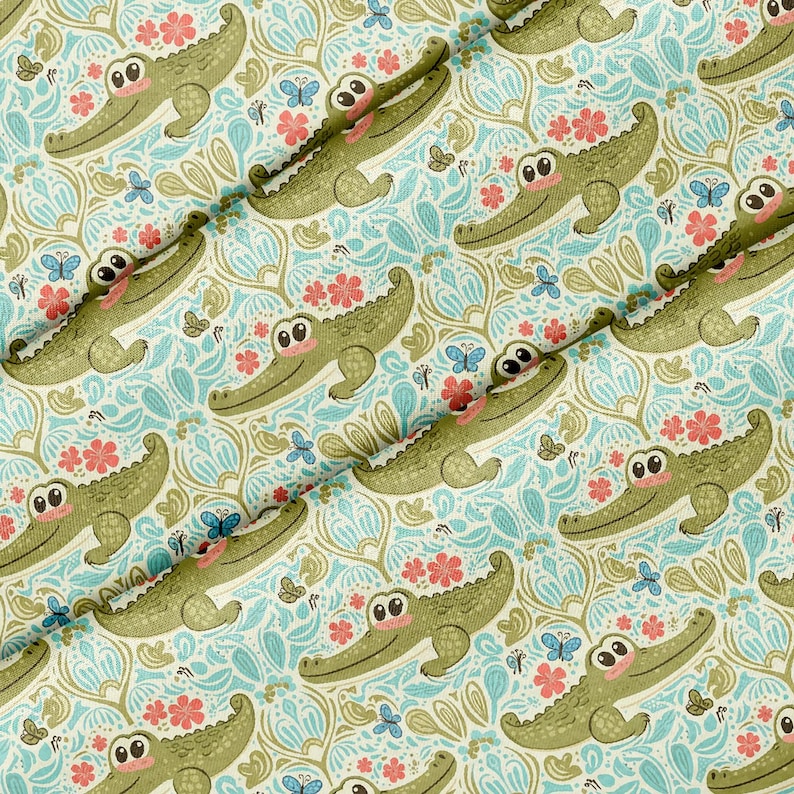 Alligator Butterflies Flowers Pattern, Fabric by the Yard, 58 In