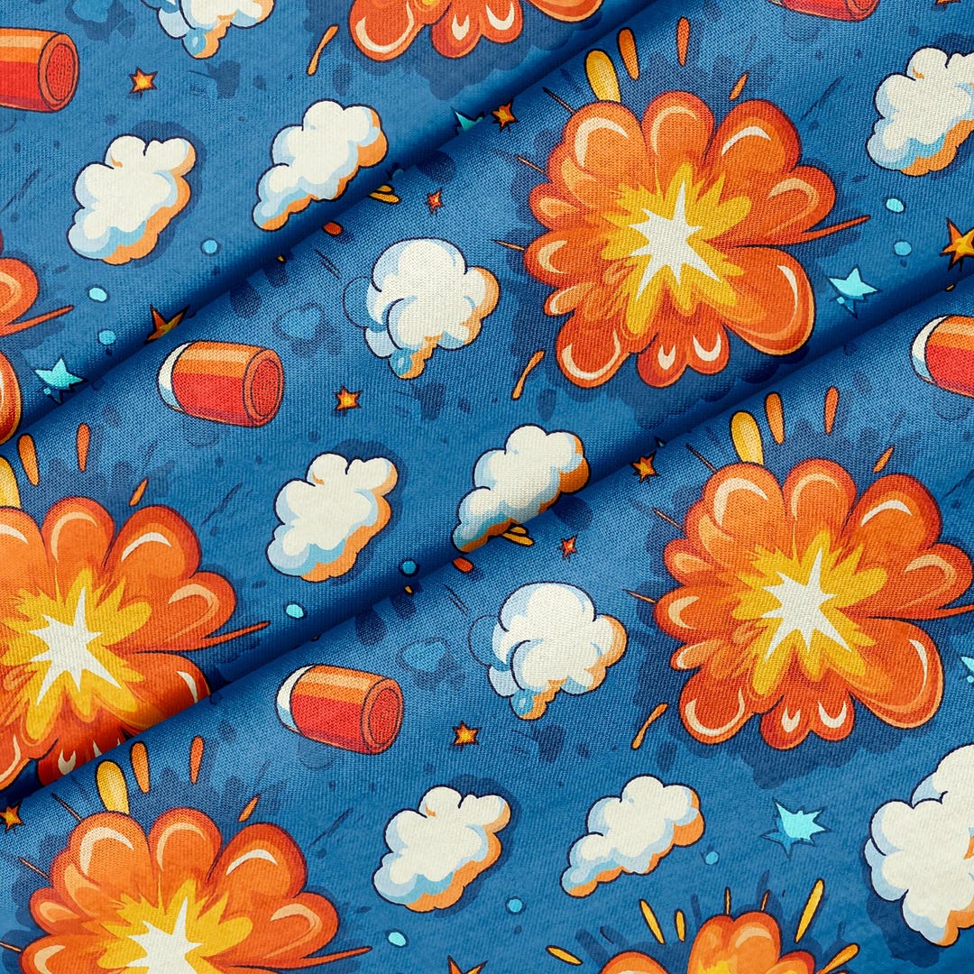 Fabric Exploding Comic Book Style Explosion Pattern, Fabric by the Yard, 58 In