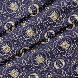 Celestial Sun Moon-patroon, stof op maat gesneden, 58 in" breed, voor naaien, knutselen, quilten, doe-het-zelfprojecten, stoffering
