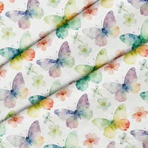 Stof op maat gesneden, 58 inch breed (aquarel vlinder bloemmotief) voor naaien, knutselen, quilten, doe-het-zelfprojecten, stoffering