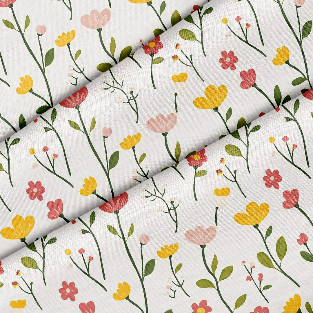 Floral, Pink and Yellow Flowers Pattern, Fabric by the Yard, 58 In ...