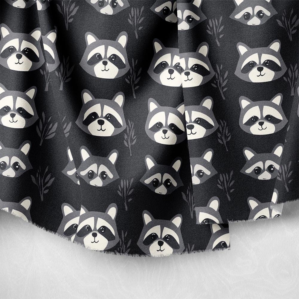 Cute Raccoon Pattern, Fabric by the Yard, 58 In