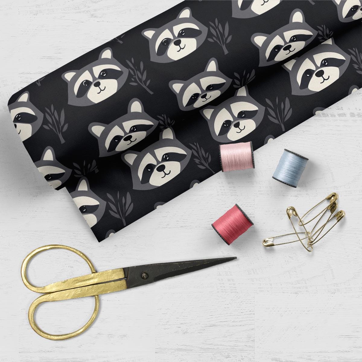 Cute Raccoon Pattern, Fabric by the Yard, 58 In