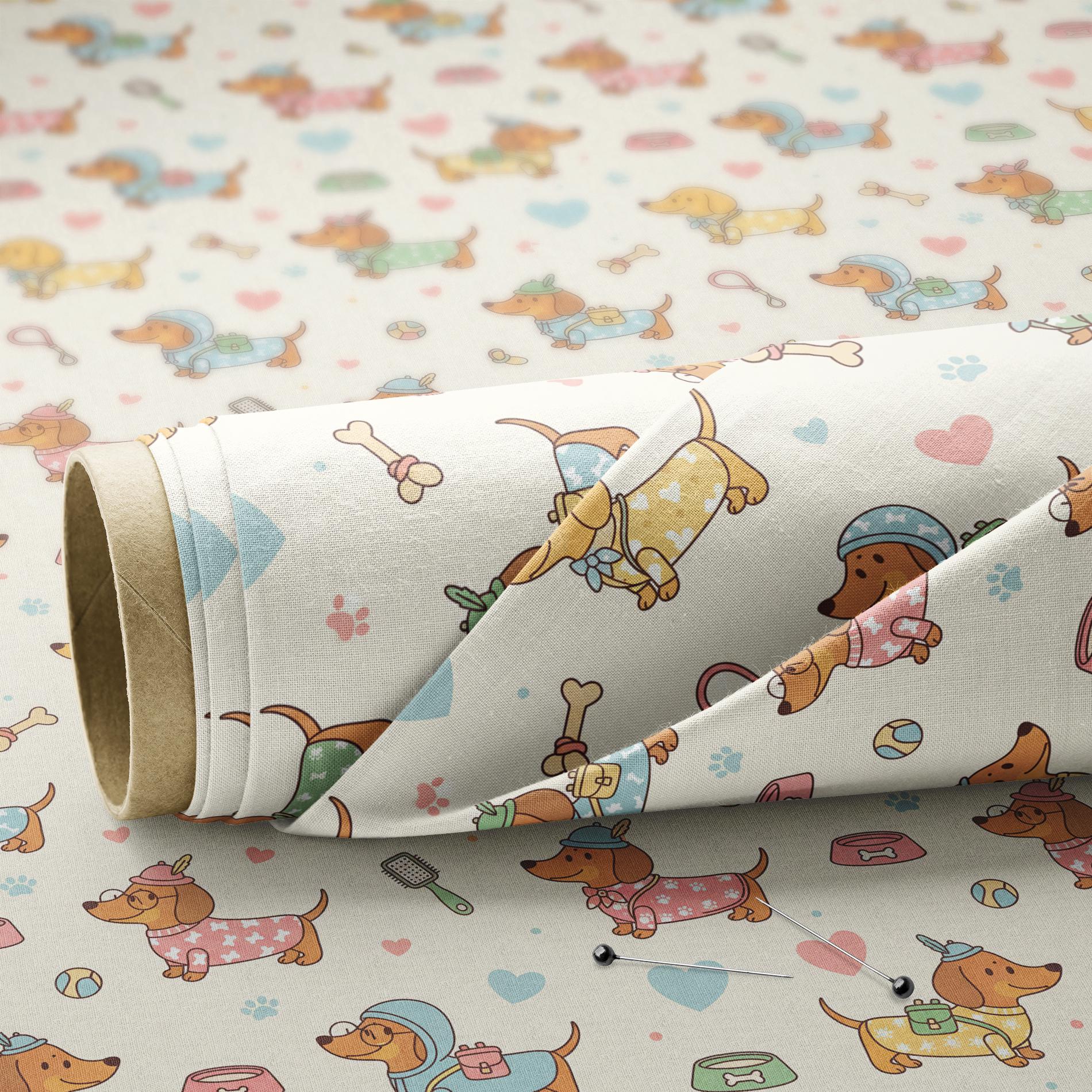 Dachshund Dogs Outfits Pattern, Fabric by the Yard, 58 In