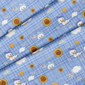Enten Sonnenblumen Wolken Muster, Stoff Meterware, 150 cm breit, zum Nähen, Basteln, Quilten, DIY-Projekte, Polsterung