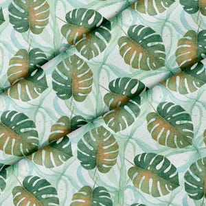 Tecido com estampa de folhas de Monstera, vendido por metro, 147 cm de largura, ideal para costura, artesanato, patchwork, projetos DIY e estofamento.