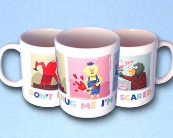 Don't Hug Me I'm Scared - DIY Polaroids Design 11oz Ceramic Mug White Yellow Guy Red Guy Duck
