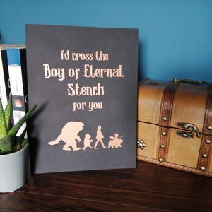Labirinto regalo di San Valentino - Cartolina artistica con Hoggle, Ludo, Sarah e Sir Didymus Bog of Eternal Stench nero e oro