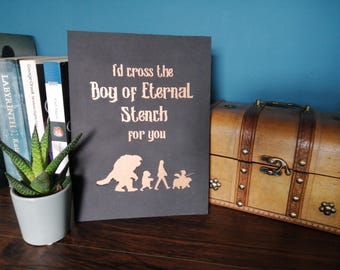 Labyrinth Valentines Gift - Post Card Art w/ Hoggle, Ludo, Sarah & Sir Didymus Bog of Eternal Stench Black and Gold