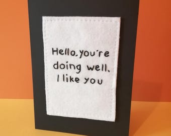 Fax to the Boss  Prop Replica (Red Guy) Card Work Episode - Hand Stitched Replica Don't Hug Me I'm Scared Greetings Card Art