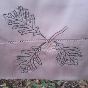 Hand embroidered fall oak leaves and acorn pillowcase