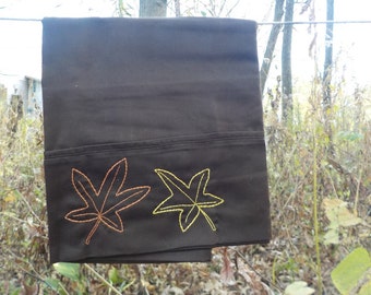 Fall Sweetgum Leaves standard pillowcase- hand embroidered