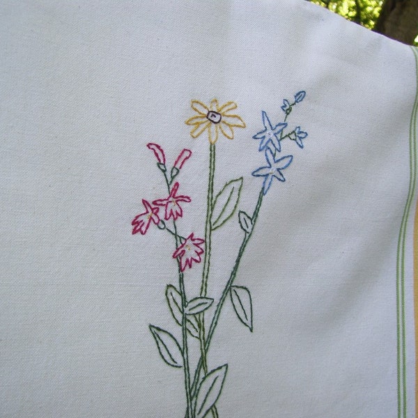 Hand embroidered Wildflowers Tea Towel
