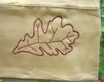 Maroon fall oak leaf pillowcase-hand embroidered