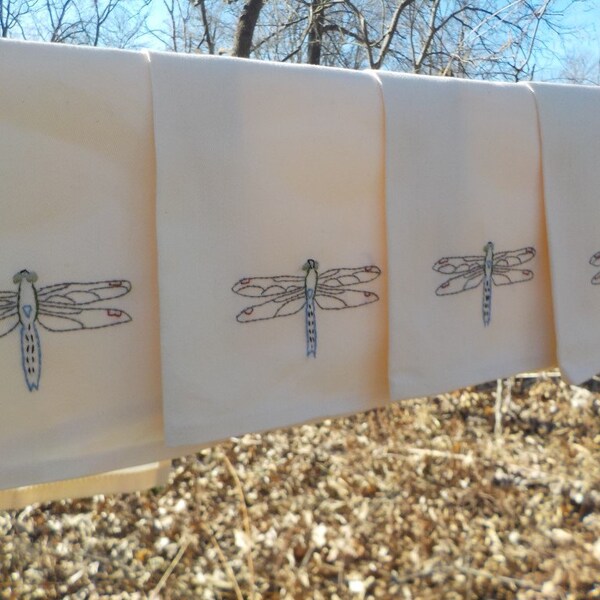 4 Dragonfly Cloth Napkins-Hand Embroidered