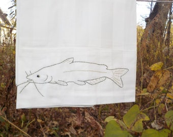 Hand embroidered Catfish standard pillowcase