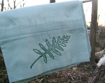 Fern frond King Sized Pillowcase- hand stitched