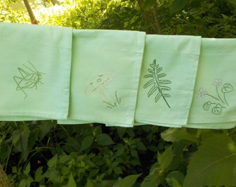 Hand embroidered Natural History Woodland cloth napkins