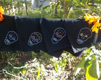 4 Hand Embroidered Day of the Dead Halloween Cloth Napkins