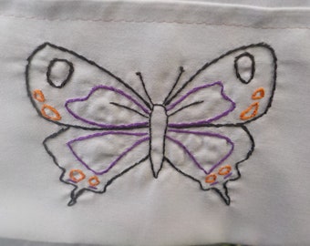 Hand embroidered Hairstreak Butterfly purple standard pillowcase