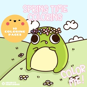 Spring Coloring pages, Cute Frog Coloring Book, Easy and Bold Coloring Sheets, Digital Coloring pages, Printable at Home