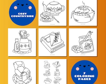 Cozy Coloring Pages, Hygge Coloring, Countryside Coloring Book, Printable Coloring, Digital Coloring, Instant Download