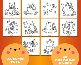Autumn Coloring, Cute Coloring Books, Pets Coloring Sheets, Printable Coloring, Easy and Bold Coloring, Instant Download