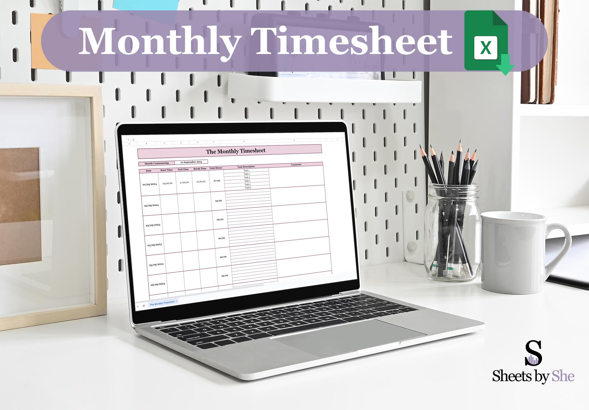 Timesheet For Tracking Module Monthly Timesheet | Track Hours in Google Sheets - Etsy