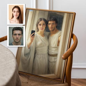 Ölfarbe Paar Griechenland Selfie Stil / Digital Kunst / Custom Fantasy Charakter Kunst vom Foto / Geschenk für Ihre Liebe / Lustige Geschenke