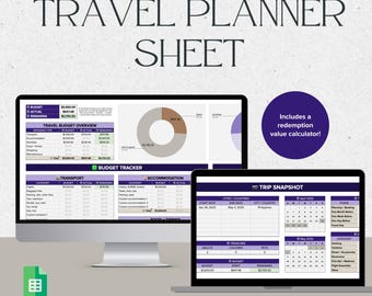 Travel Planner Google Sheets Purple | Travel Itinerary Planner | Travel Budget Tracker | Travel Templates | Trip Organizer | Trip Planner