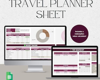 Travel Planner Google Sheets Pink | Travel Itinerary Planner | Travel Budget Tracker | Travel Templates | Trip Organizer | Trip Planner