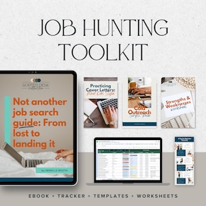 Kit de herramientas para la búsqueda de empleo / Paquete de búsqueda de empleo / Rastreador de solicitudes / Plantillas de currículum y carta de presentación / Guía de entrevistas / Indicaciones de ChatGPT